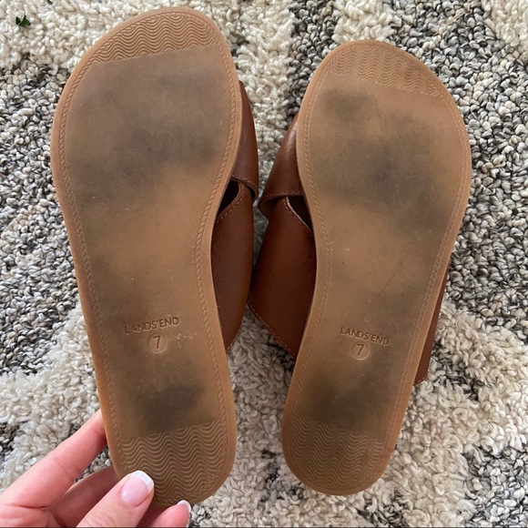 Land’s End Cognac Leather Slide Sandals - Picture 4 of 5